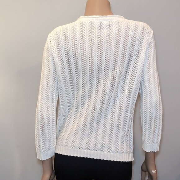 Jones New York Open Knit Cardigan Sweater Long Sleeve White Buttoned Size Medium - Picture 9 of 13